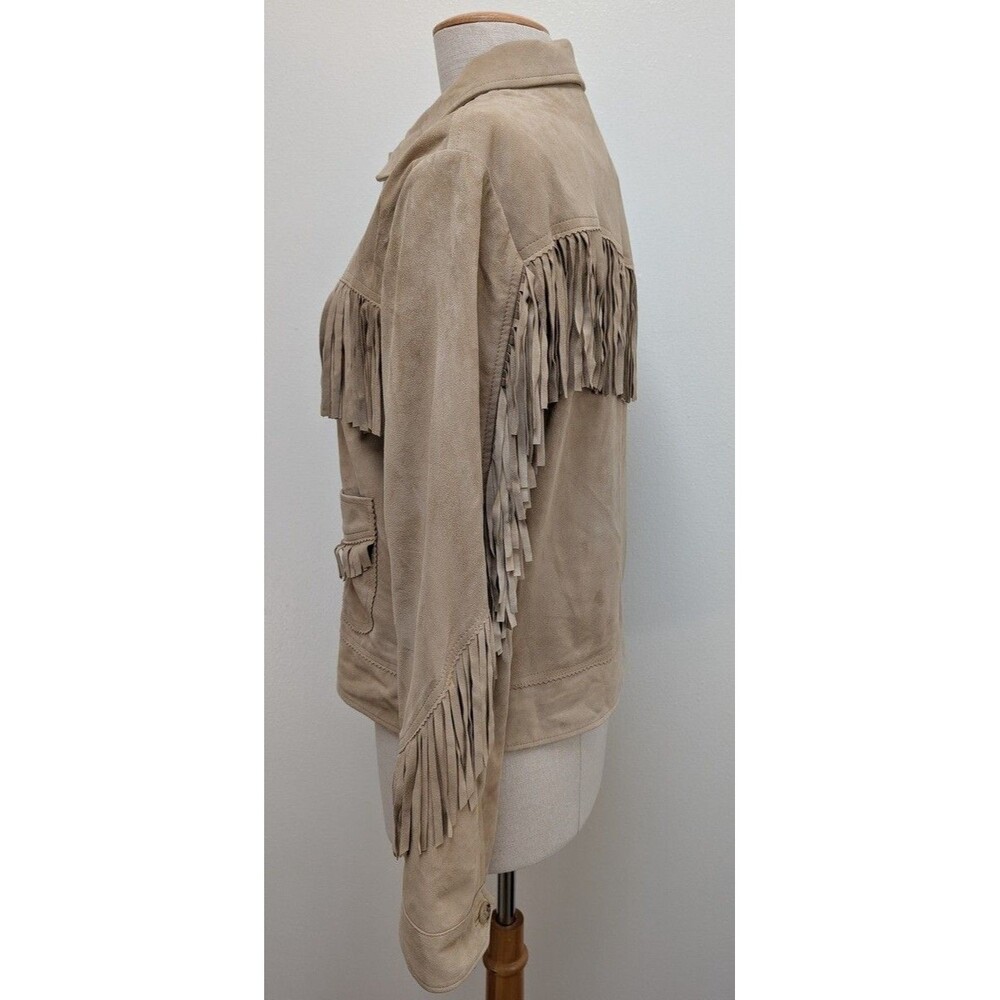 Lauren Ralph Lauren Beige Suede Fringe Varsity Jacket - Picture 4 of 7